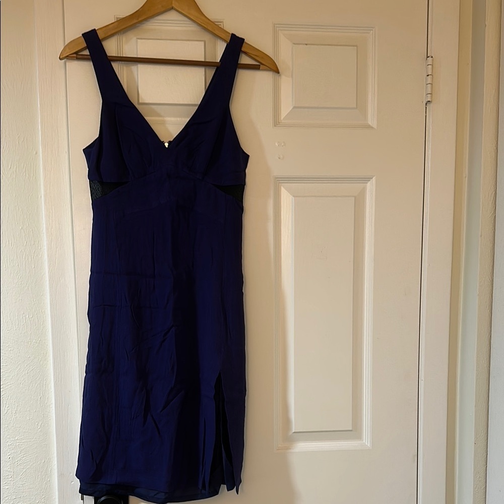 Rebecca Taylor Blue Sheath Mesh Cutout Sleeveless Slit Dress